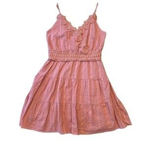 Mine Coral Lace Accent Mini Dress